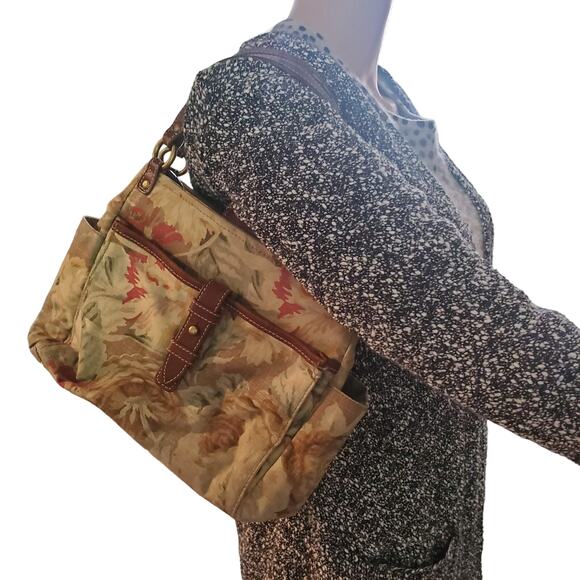 Vintage Fossil Premium Floral Print Canvas Leather No. 054 Purse Shoulder Bag - Picture 2 of 11